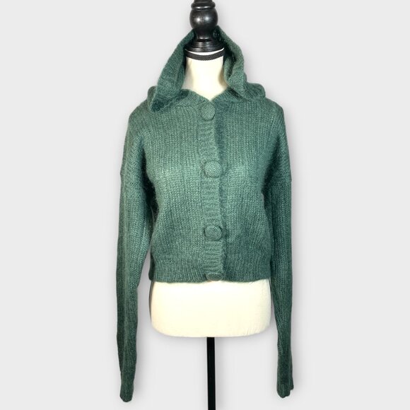 Vtg Paul Et Duffier Button Up Hooded Sweater M Mohair Blend Cropped Boxy Y2K - Picture 2 of 9